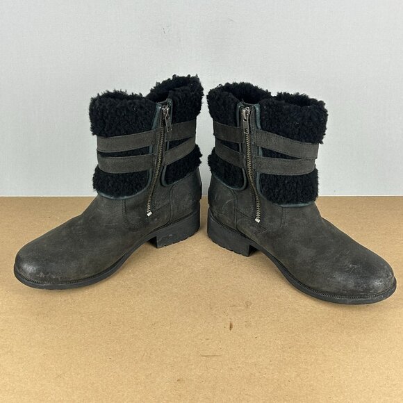 UGG Blayre II Leather Wool Lined Boots Womens 10 Black Side Zip Low Heel - Picture 5 of 9